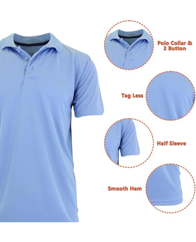Galaxy by Harvic Men's Tagless Moisture-Wicking Polo Shirt for Comfort & Style