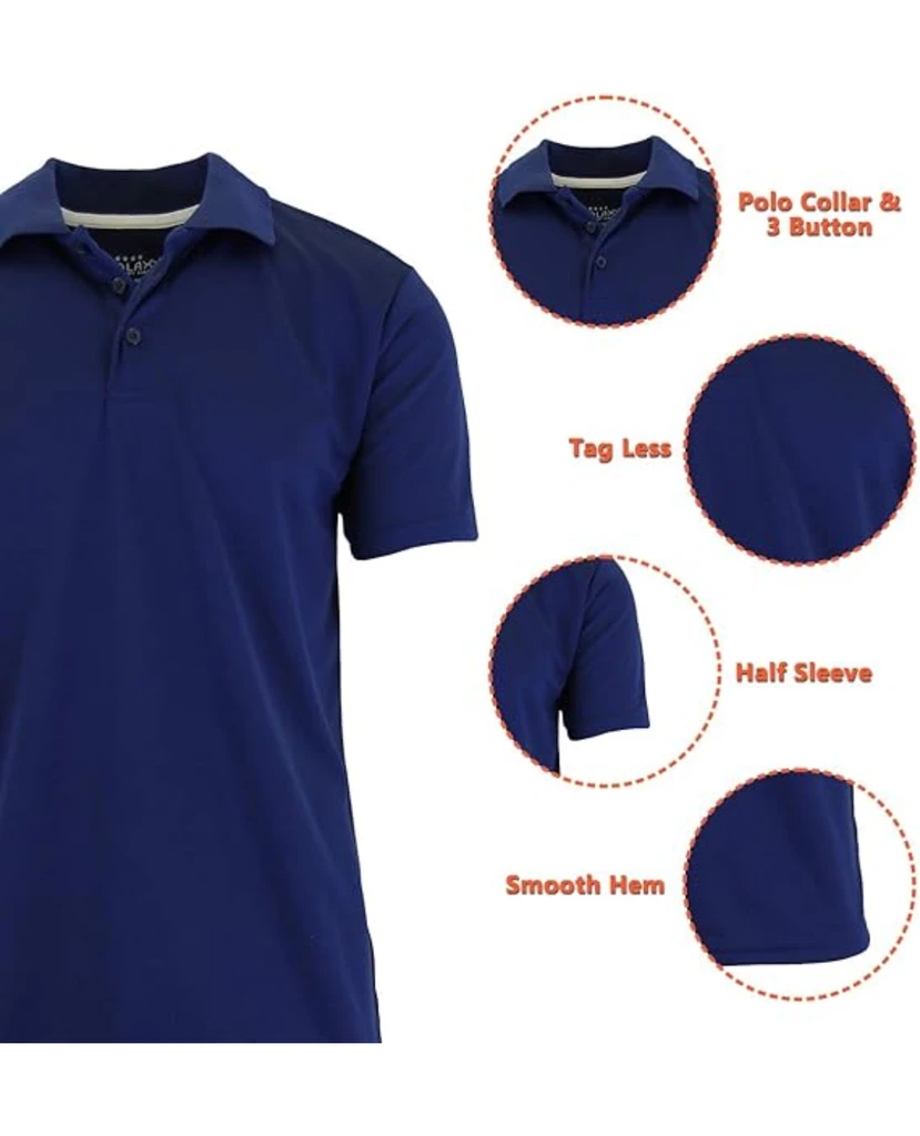 Galaxy by Harvic Men's Tagless Moisture-Wicking Polo Shirt for Comfort & Style