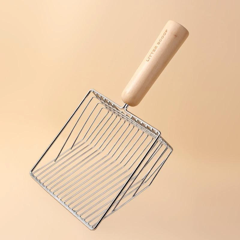 Dog Hugs Cat Elegant Metallic Cat Litter Scoop Set with Wooden Handle