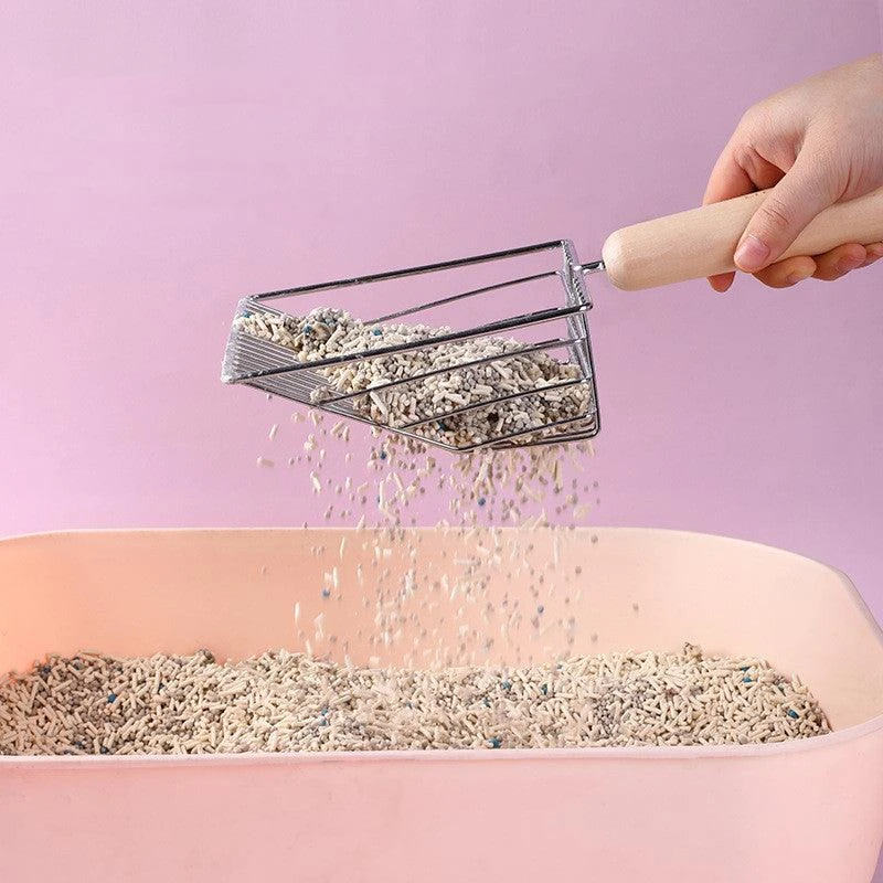 Dog Hugs Cat Elegant Metallic Cat Litter Scoop Set with Wooden Handle