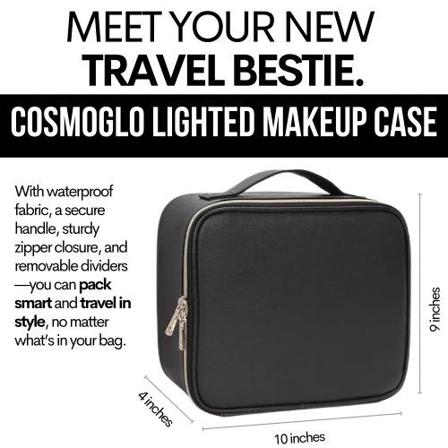 CosmoGlo 10/10 Lighted Makeup Case for Travel and On-the-go MakeUp Application