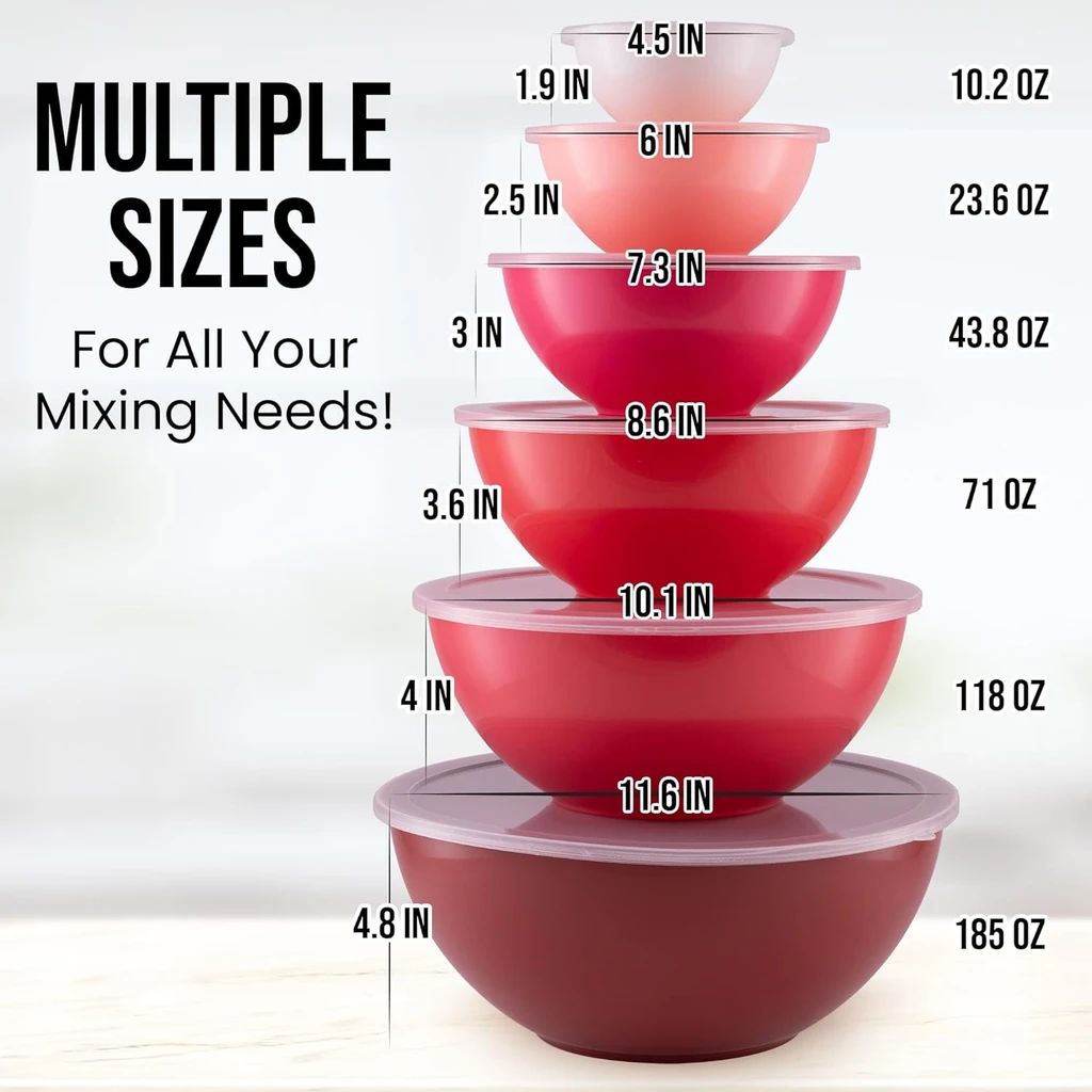 Zulay Kitchen 12-Piece Plastic Mixing Bowls Set With Lids - Stackable Cooking and Baking Bowls
