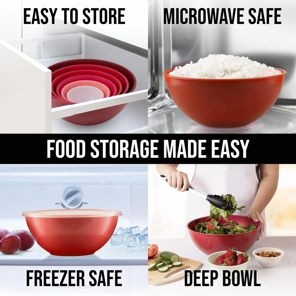 Zulay Kitchen 12-Piece Plastic Mixing Bowls Set With Lids - Stackable Cooking and Baking Bowls