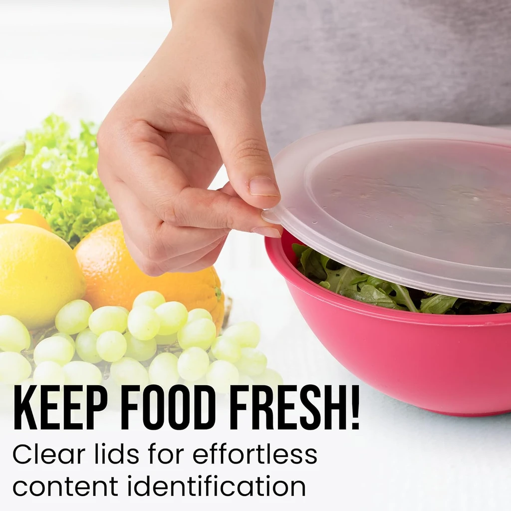 Zulay Kitchen 12-Piece Plastic Mixing Bowls Set With Lids - Stackable Cooking and Baking Bowls
