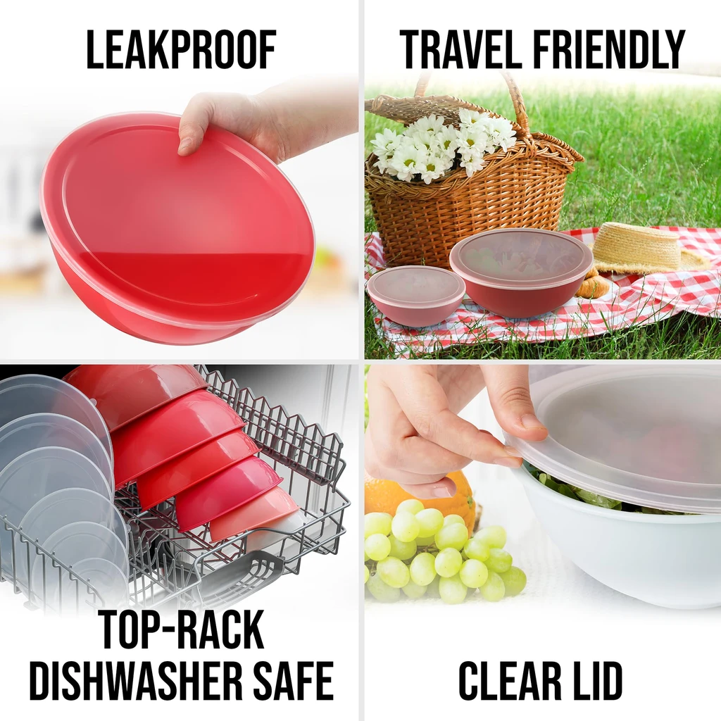 Zulay Kitchen 12-Piece Plastic Mixing Bowls Set With Lids - Stackable Cooking and Baking Bowls