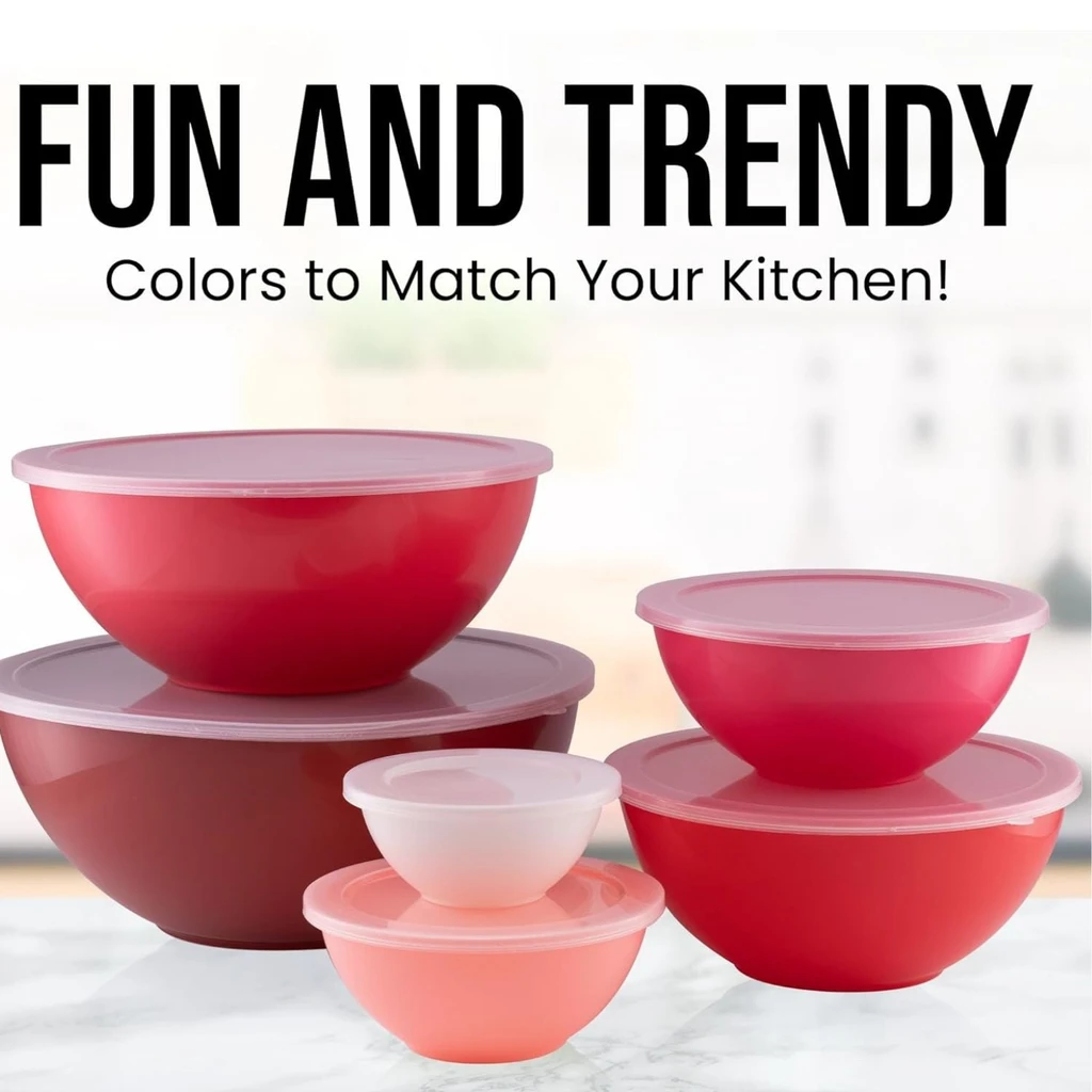Zulay Kitchen 12-Piece Plastic Mixing Bowls Set With Lids - Stackable Cooking and Baking Bowls