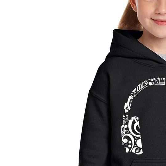 Los Angeles Pop Art Music Note Headphones - Girl's Word Art Hooded Sweatshirt