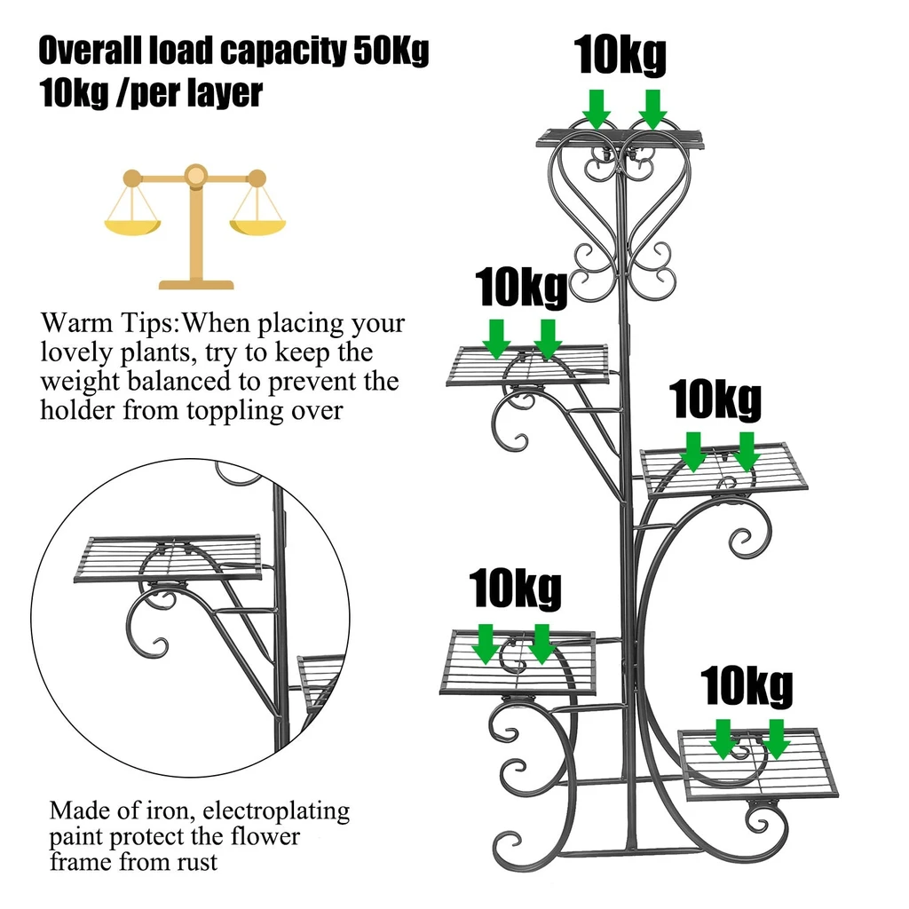 Onetify Indoor And Outdoor 5 Tier Metal Plant Stand