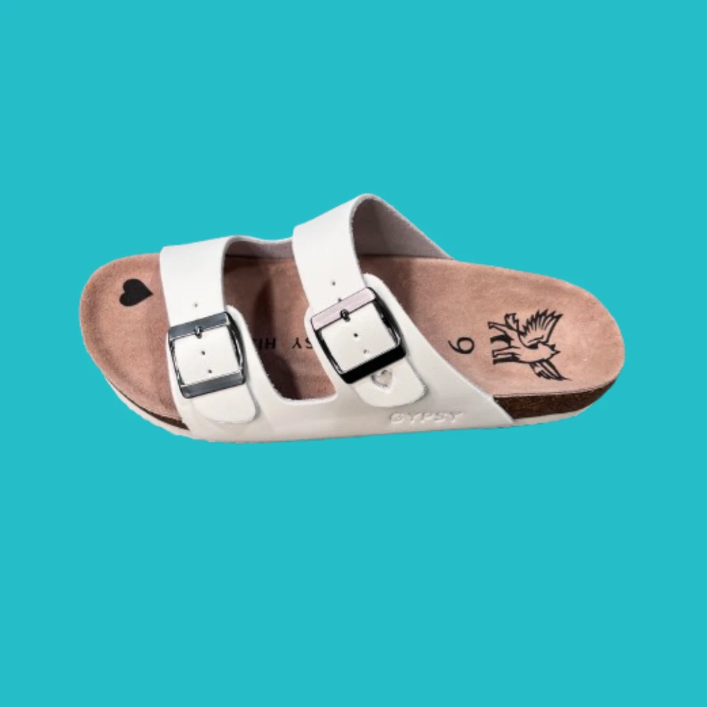 Gypsy Footwear  The Chloe Handmade Leather & Suede Sandals, Clasic 2 Buckle Design, Cork Cushion, Heel And Arch Support