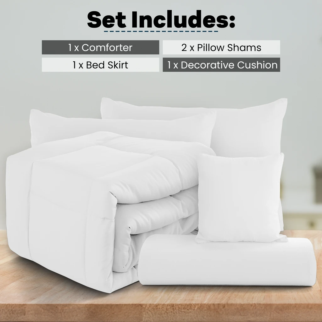 Lux Decor Collection 5pc Queen Comforter Set, Comforter, 2 Shams, Decor Pillow & Skirt