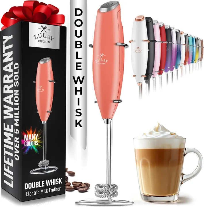 Zulay Kitchen Double Whisk Milk Frother Handheld Mixer