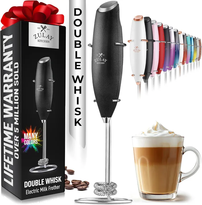 Zulay Kitchen Double Whisk Milk Frother Handheld Mixer