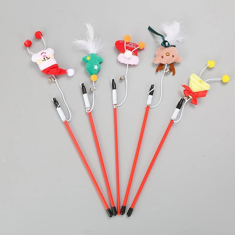 Dog Hugs Cat Funny Feather Frenzy: Christmas Edition Interactive Toy
