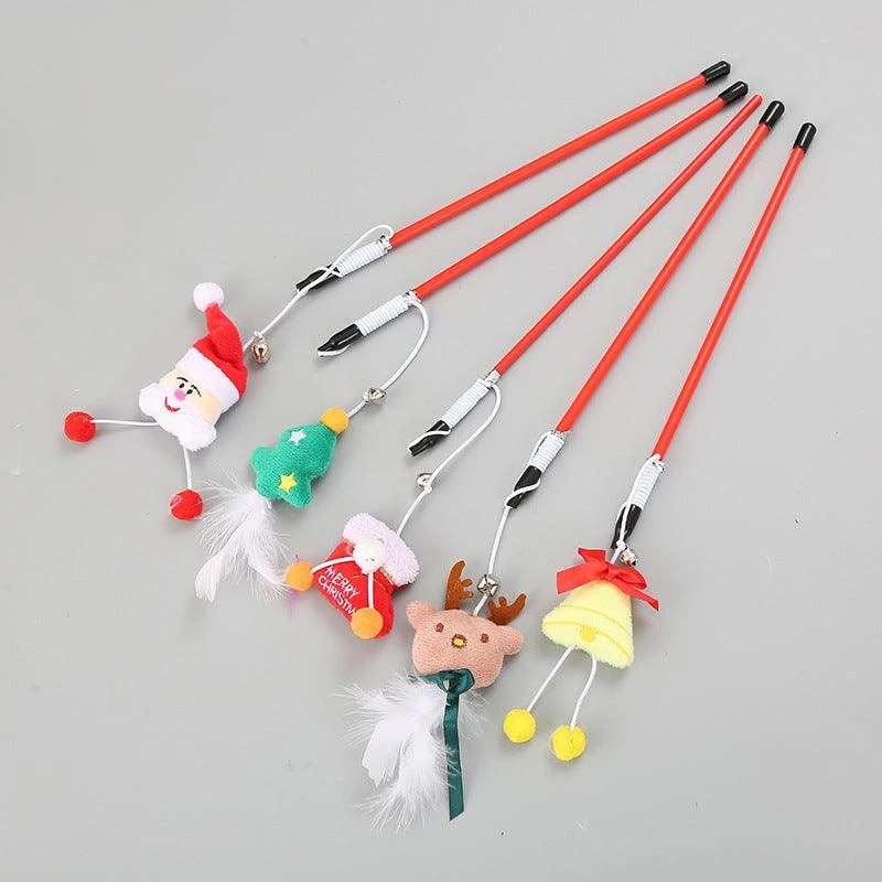 Dog Hugs Cat Funny Feather Frenzy: Christmas Edition Interactive Toy