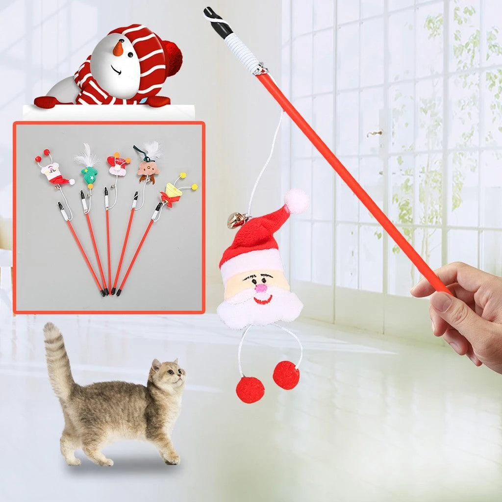 Dog Hugs Cat Funny Feather Frenzy: Christmas Edition Interactive Toy