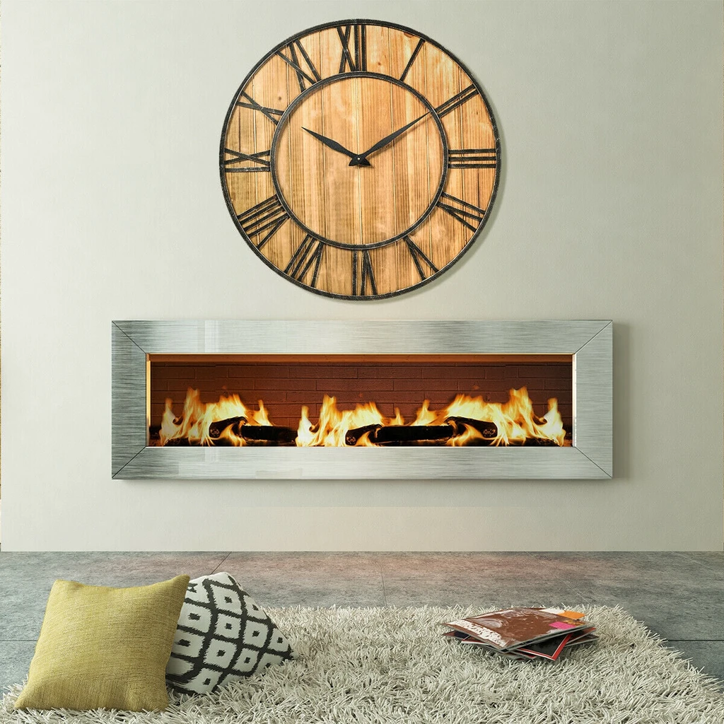 Directdeals Round Wall Clock Decorative Wooden Silent Clock With Battery