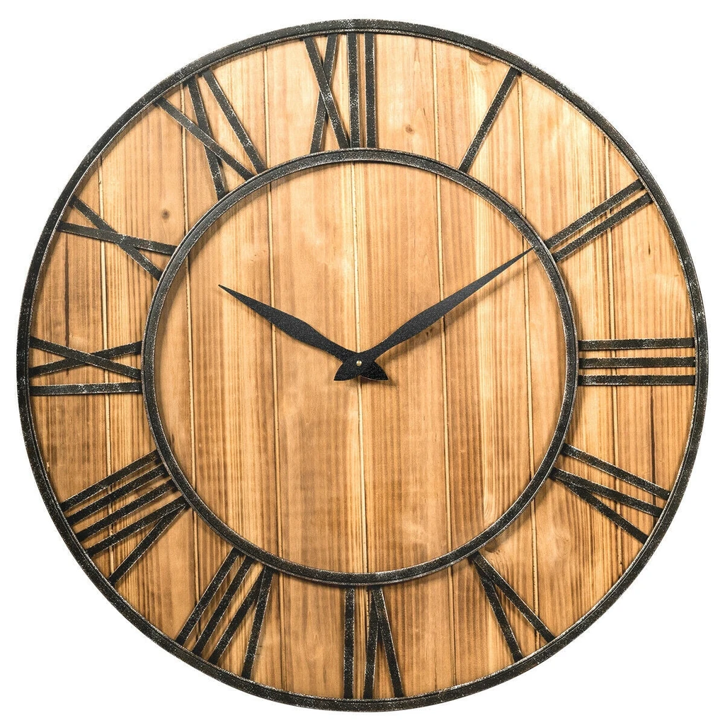 Directdeals Round Wall Clock Decorative Wooden Silent Clock With Battery