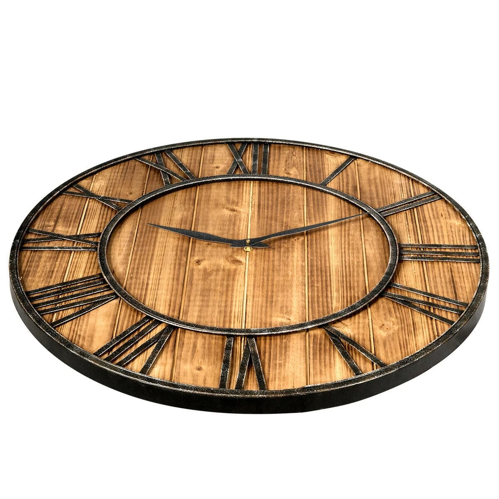 Directdeals Round Wall Clock Decorative Wooden Silent Clock With Battery