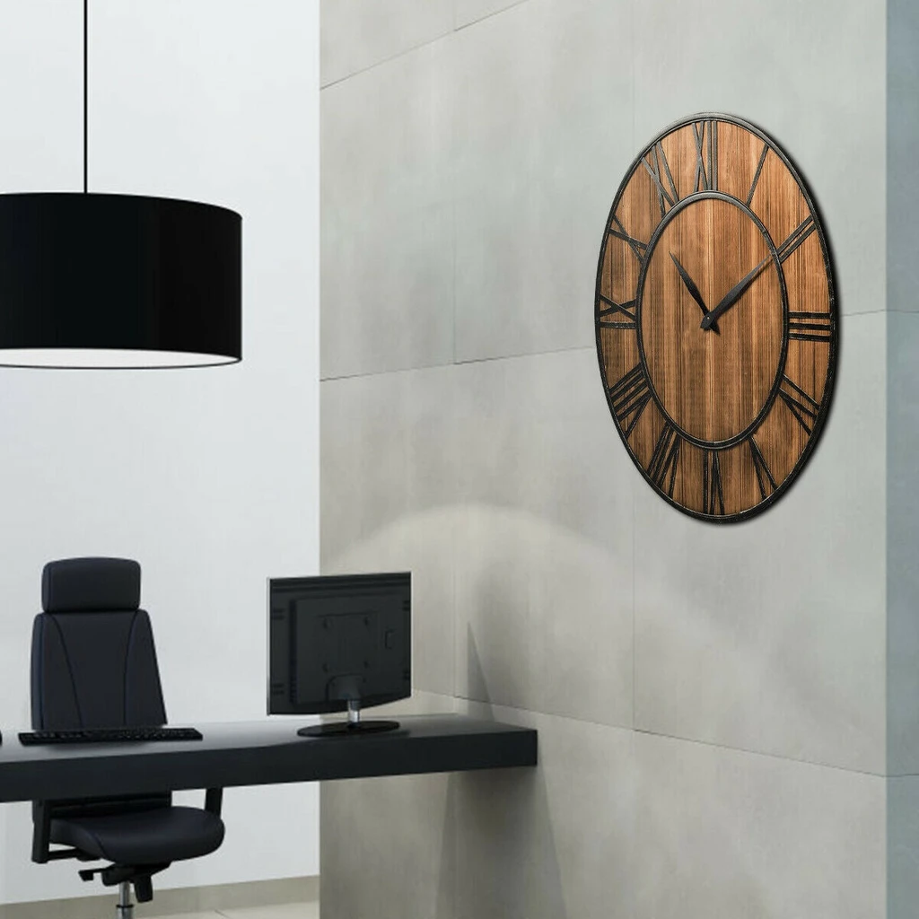 Directdeals Round Wall Clock Decorative Wooden Silent Clock With Battery