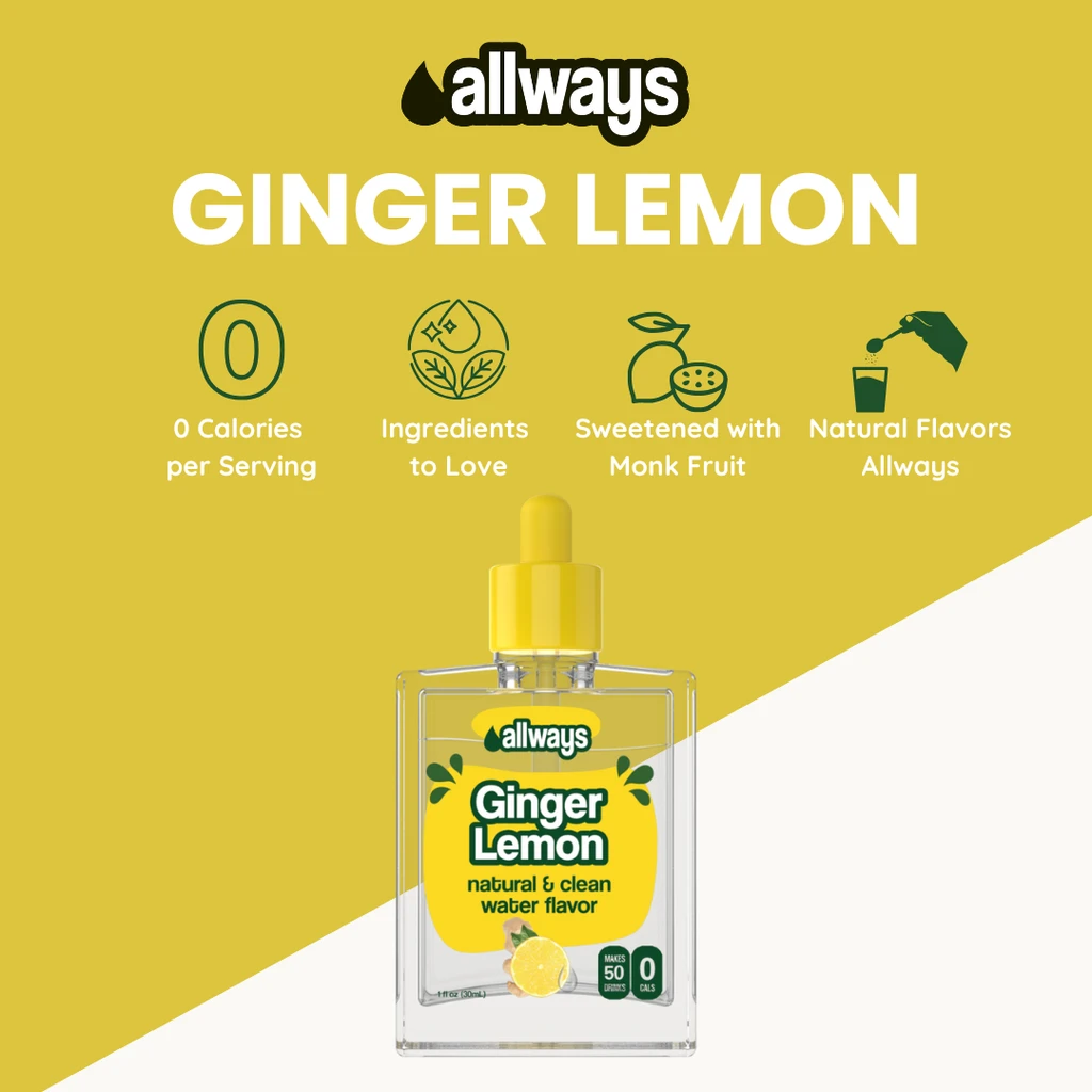 Allways Drops Natural Ginger Lemon Water Drops | Sugar-Free, Zero Calories | Makes 50 Drinks