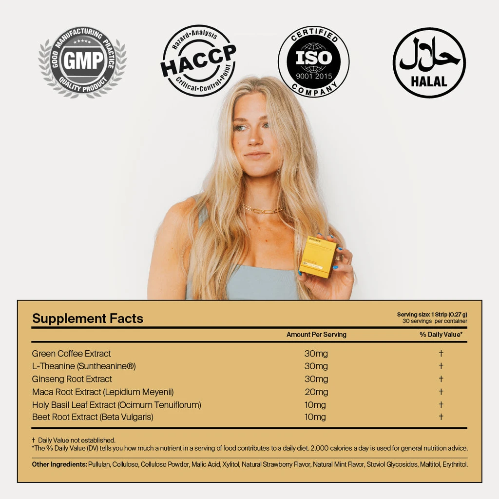 BIOSTRIPS® BIOSTRIPS Energy & Focus Sugar-free Supplement Strips, Adaptogens for Brain Fog Relief, Jitter Free, 30 ct