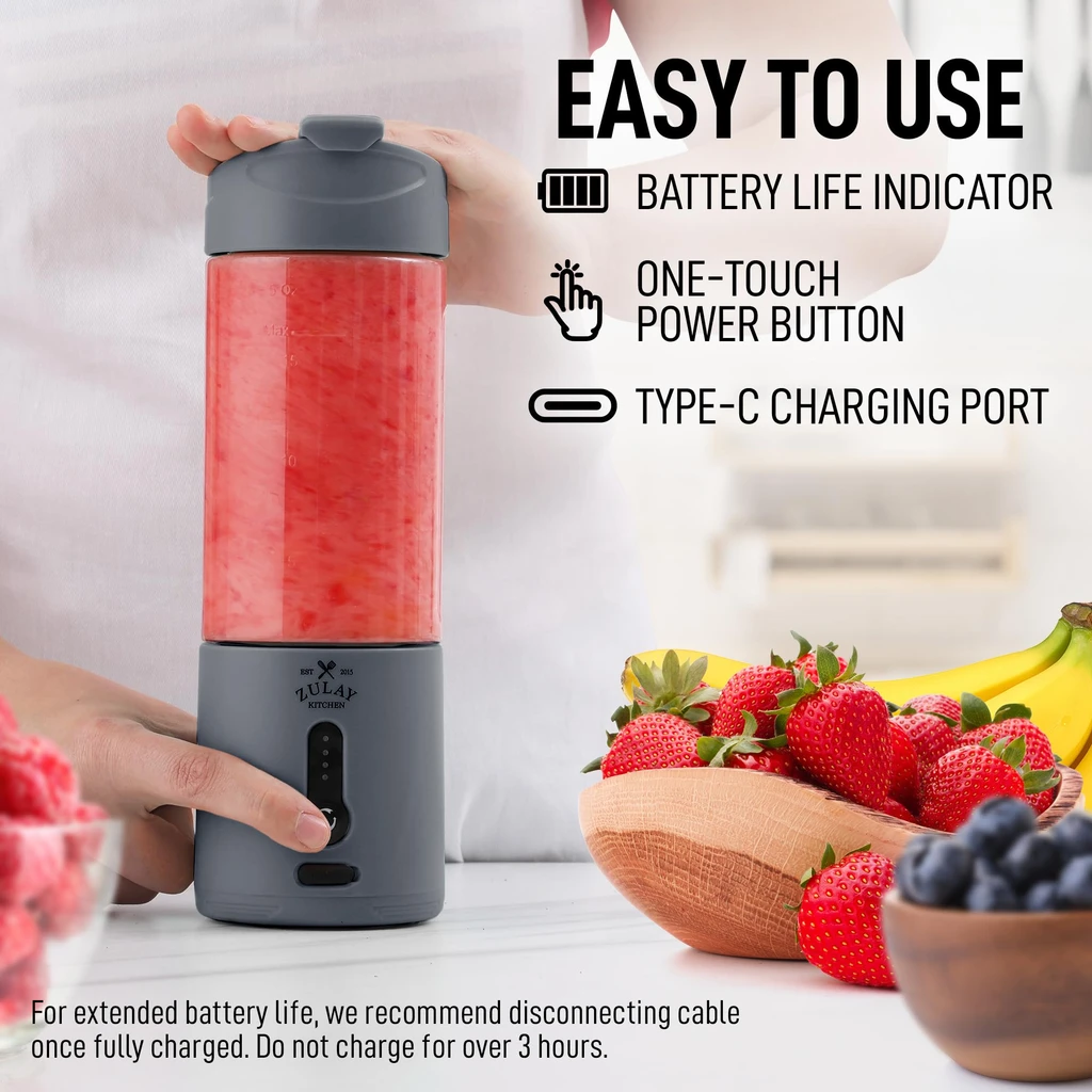 Zulay Kitchen Rechargeable Cordless Personal Sized Blender for Travel