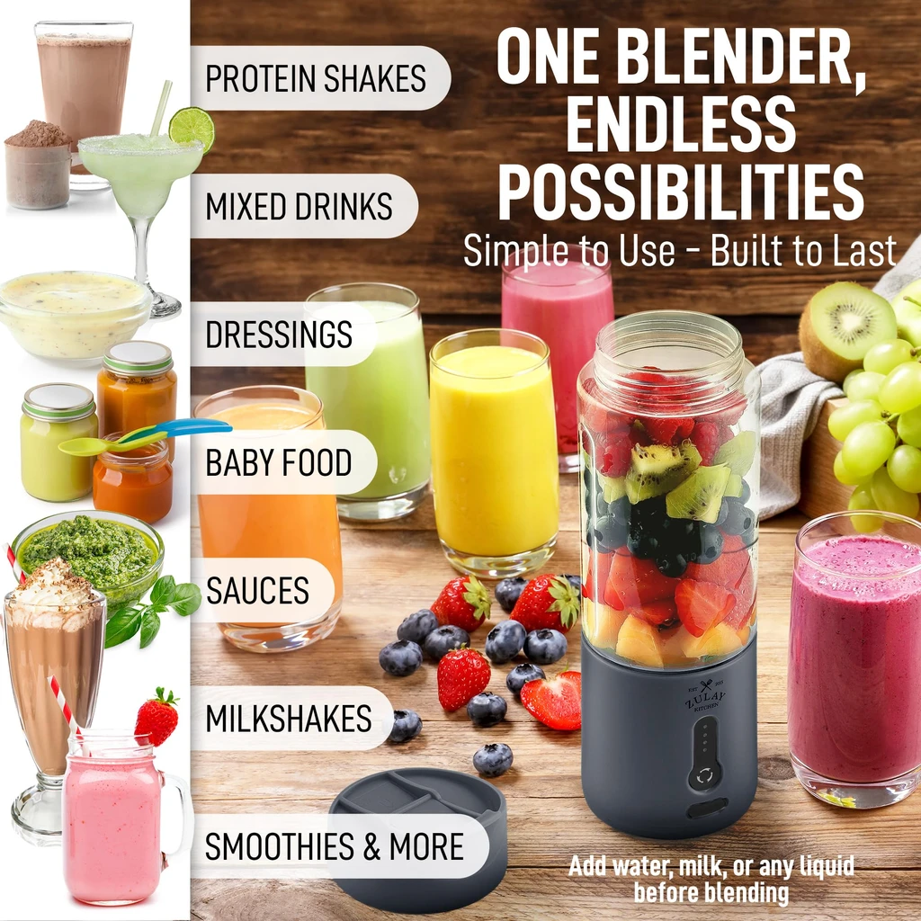 Zulay Kitchen Rechargeable Cordless Personal Sized Blender for Travel