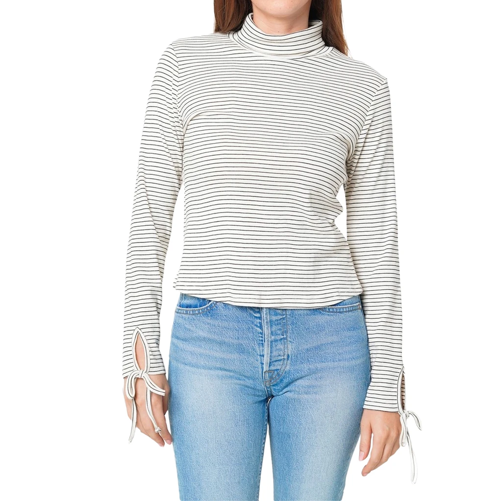 Shop at Konus Women's Long Sleeve Mock Neck Tie Cuff Stripe Tee