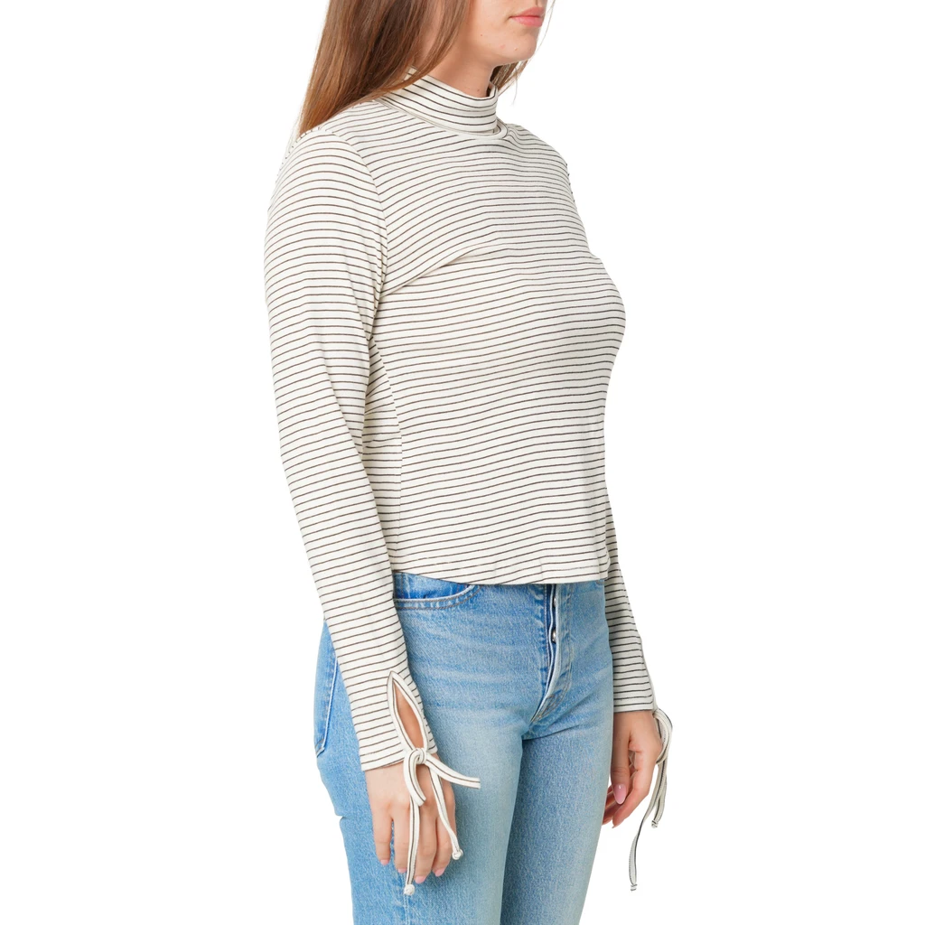 Shop at Konus Women's Long Sleeve Mock Neck Tie Cuff Stripe Tee