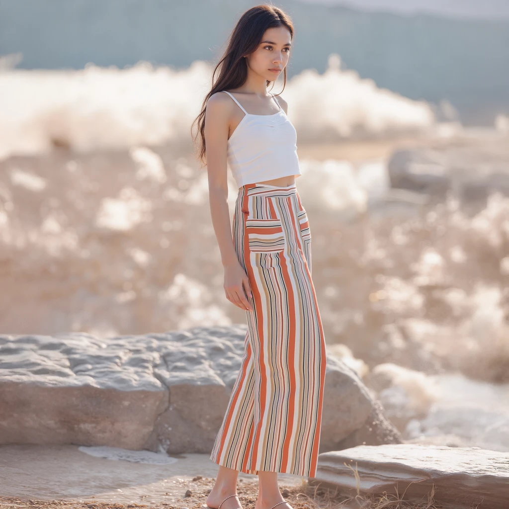 Shop at Konus Women's High-Waisted Palazzo in Rust Multi Stripe