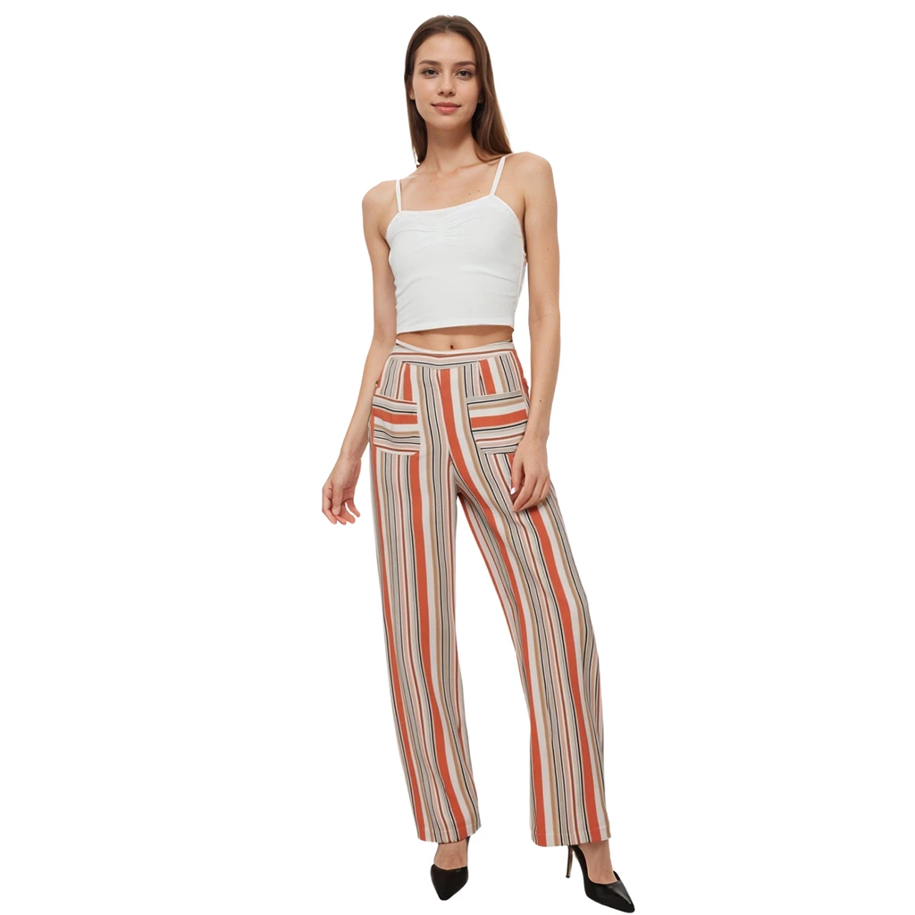 Shop at Konus Women's High-Waisted Palazzo in Rust Multi Stripe