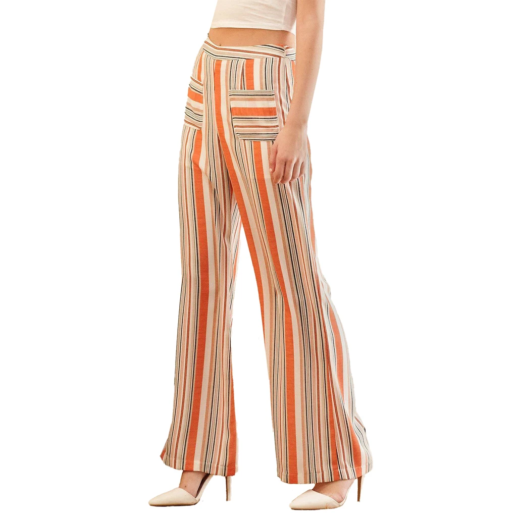 Shop at Konus Women's High-Waisted Palazzo in Rust Multi Stripe