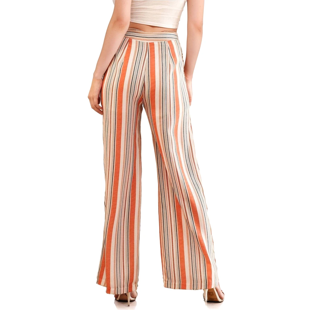 Shop at Konus Women's High-Waisted Palazzo in Rust Multi Stripe