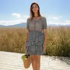 Women's Crinkle Chiffon Gingham Dress in Black