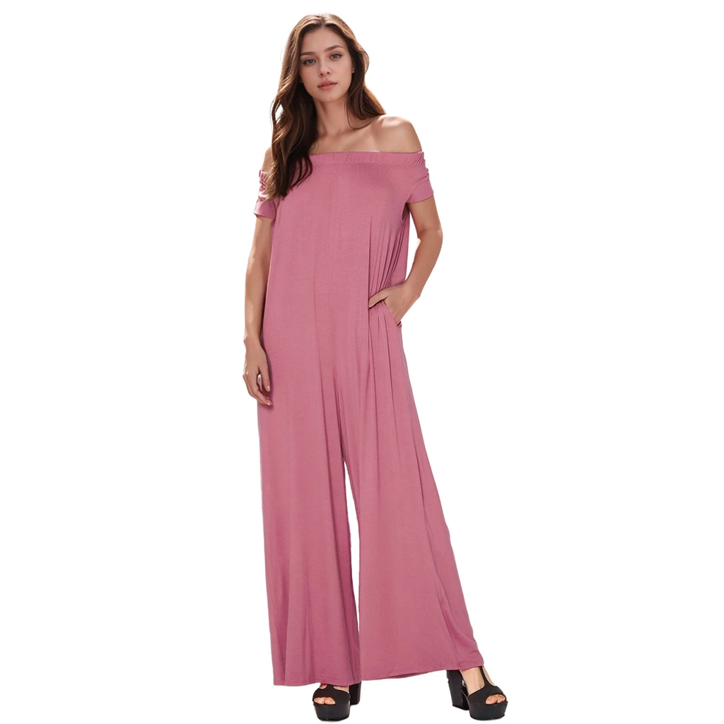 Shop at Konus Women's Off Shoulder Wide Leg Jumpsuit With Pockets