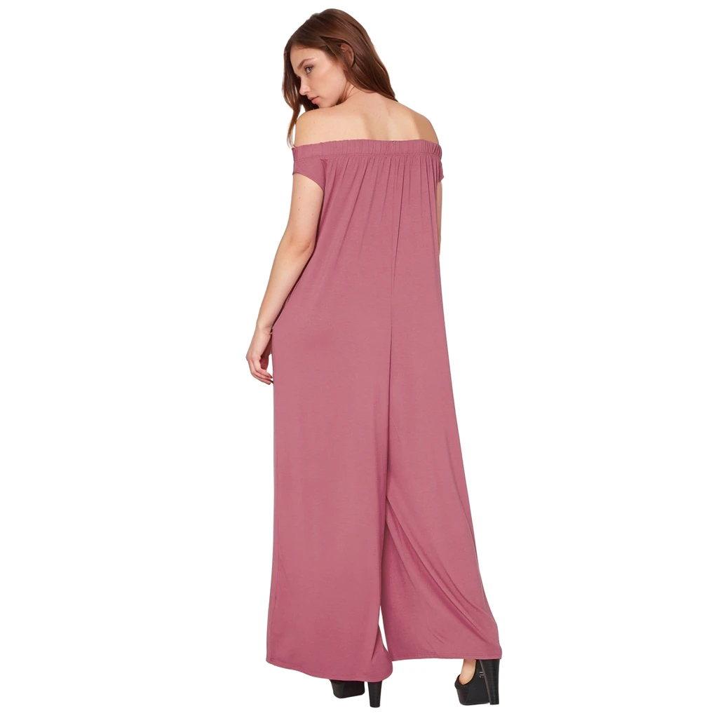 Shop at Konus Women's Off Shoulder Wide Leg Jumpsuit With Pockets