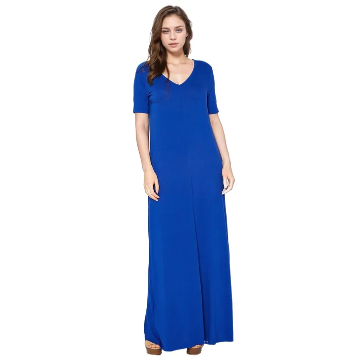 Shop at Konus V-Neck Short Sleeve Maxi Dress With Pockets