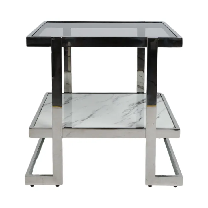 Sagebrook Home 24 in Silver Square Metal and Marble Two-Tier Accent Table