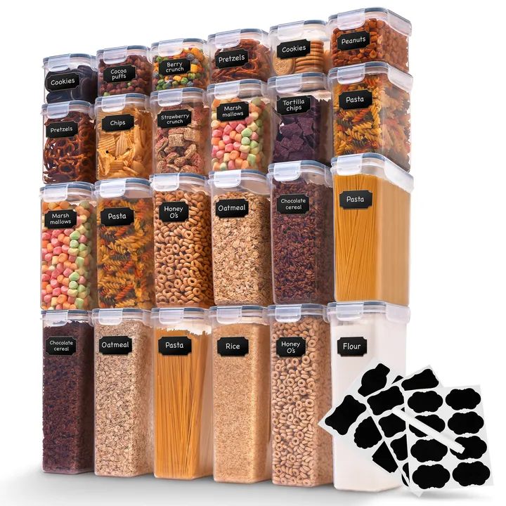 Cheer Collection Airtight Food Storage Containers with Reusable Labels and Erasable Pen, BPA Free