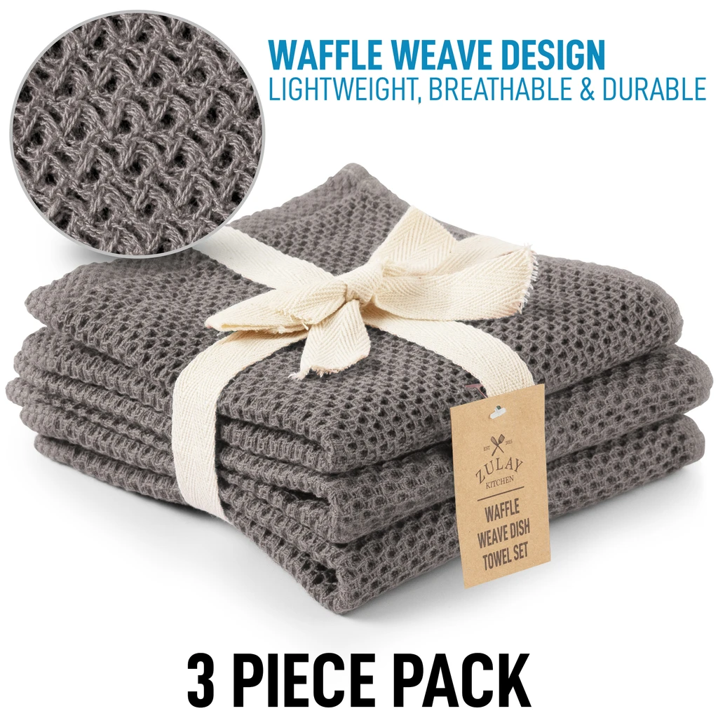Zulay Kitchen Waffle Weave Kitchen Towels - 3 Pack