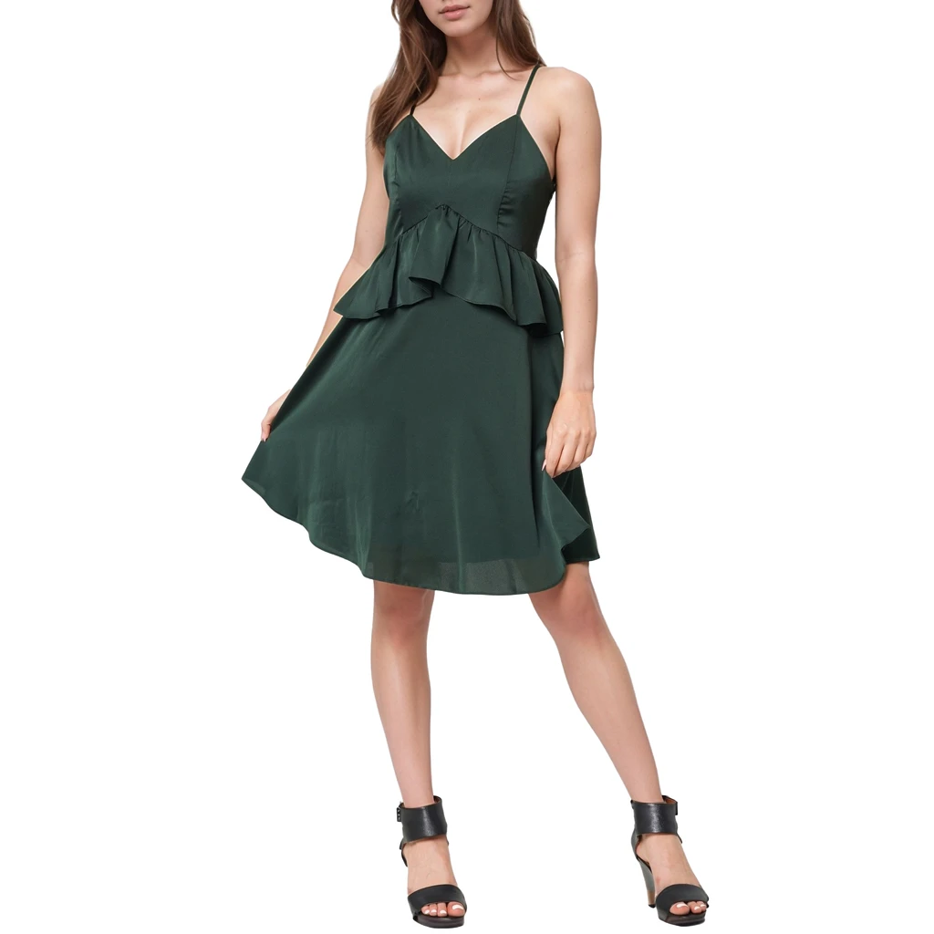 Shop at Konus Deep V-Neck Ruffle Baby Doll Dress