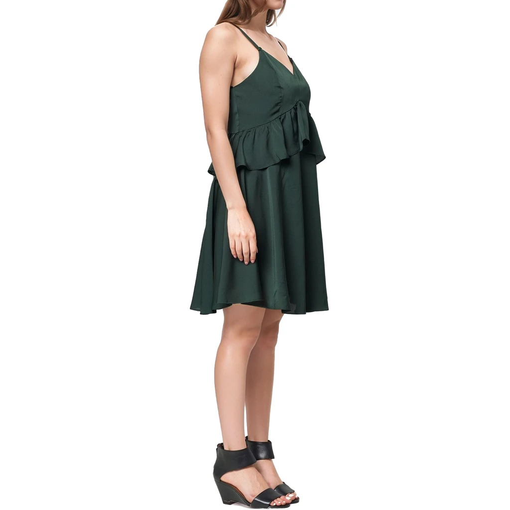 Shop at Konus Deep V-Neck Ruffle Baby Doll Dress
