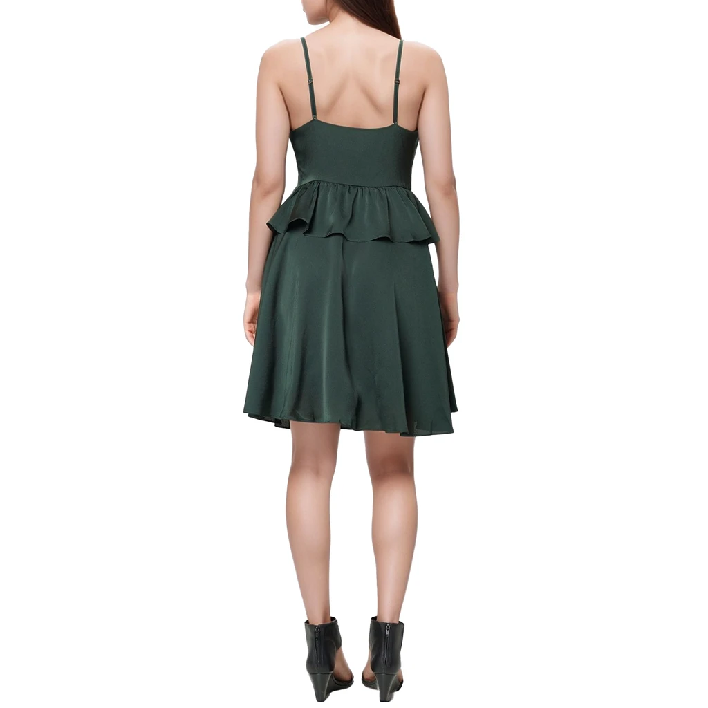 Shop at Konus Deep V-Neck Ruffle Baby Doll Dress