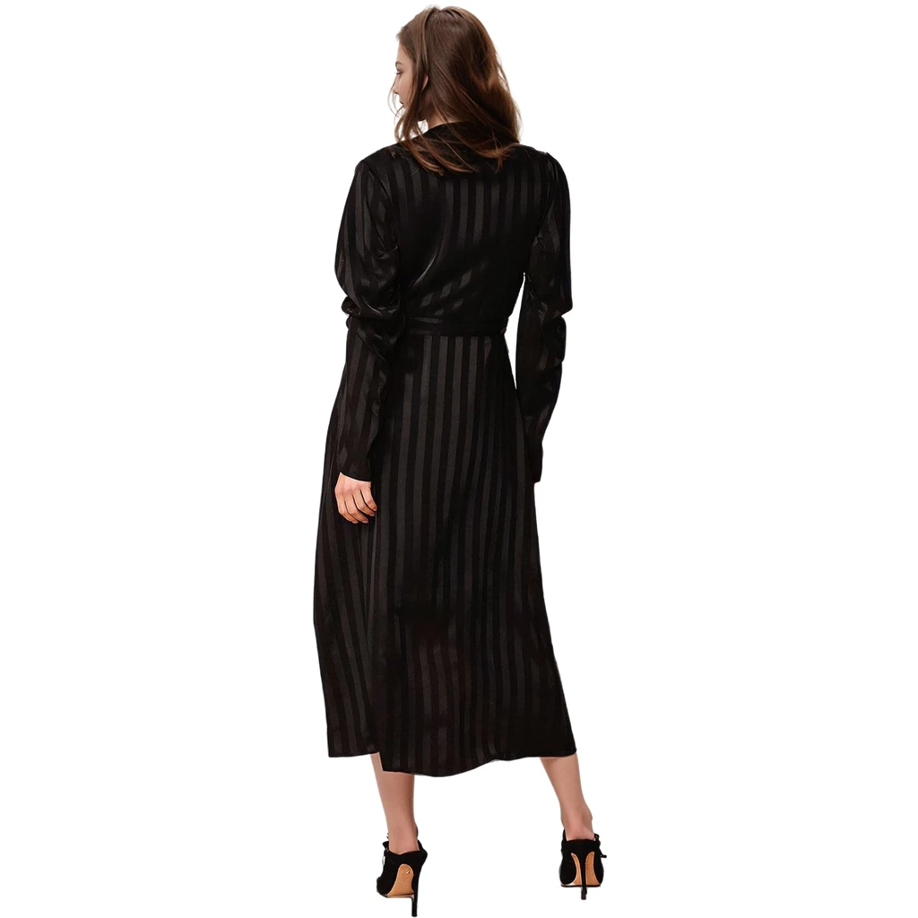 Shop at Konus Women's Puffy Shoulder Dress in Black Stripe