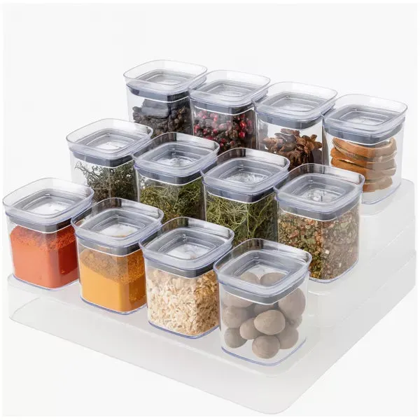 OU 3 Tier Spice Rack Organizer with Airtight Spice Jars 5oz, 13 Piece Clear Seasoning Organizer for Countertop