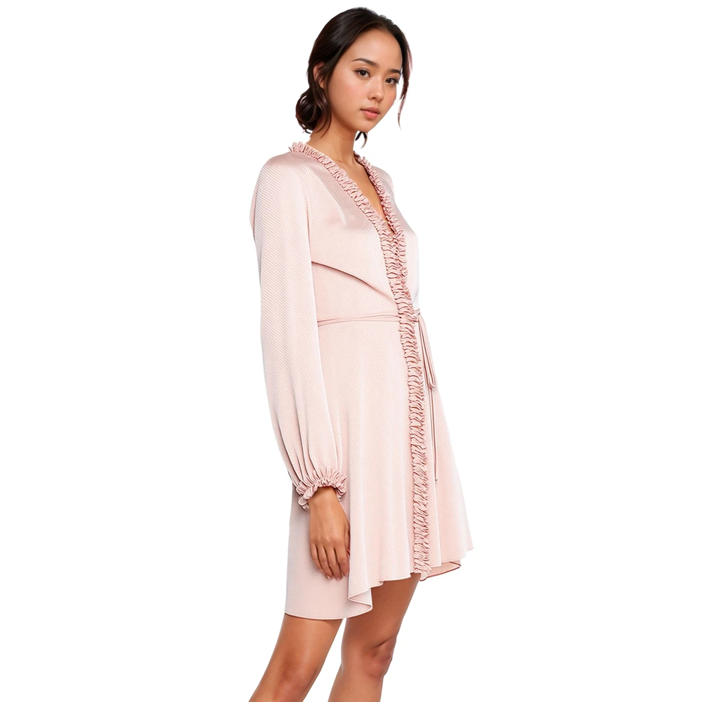 Shop at Konus Women's Ruffle Trim Long Sleeve Wrap Mini Dress In Mauve