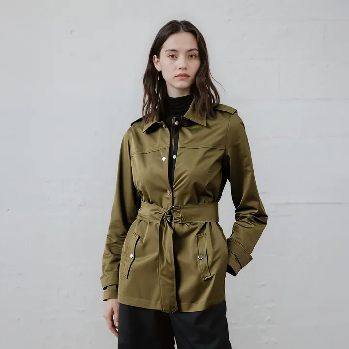 Shop at Konus Pleione Womens Olive Windbreaker Belted Collar Jacket