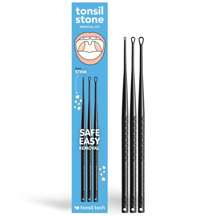 Tonsil Tech Tonsil Stone Removal Kit - USA-Made Tools, 3 Tip Sizes, Flexible, Safety Strap