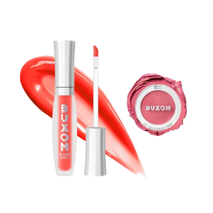 BUXOM Plump Shot Lip Serum in Koral Kiss + Tickled Pink Plumping Blush