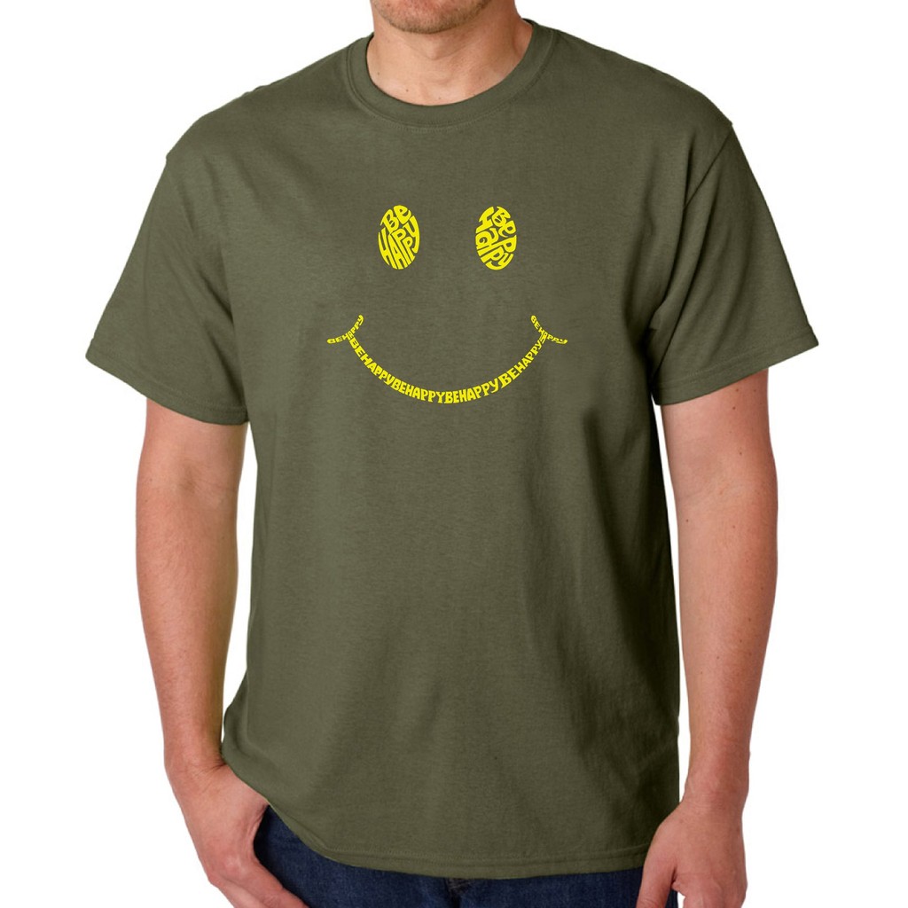 Los Angeles Pop Art Be Happy Smiley Face - Men's Word Art T